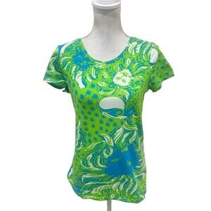 Lilly Pulitzer Daniella roar of the jungle Green & Blue Short Sleeve Tee medium